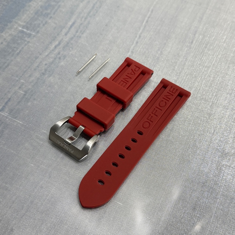 NEW Panerai Rubber Strap 24mm W/ Buckle & Extra Rods In Dark RED